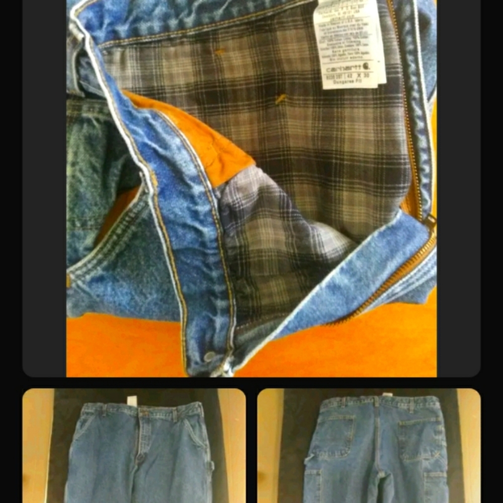 Carhartt Carpenter Work Jeans 42x30 Denim Flannel Lined Pants B236 DST (B)